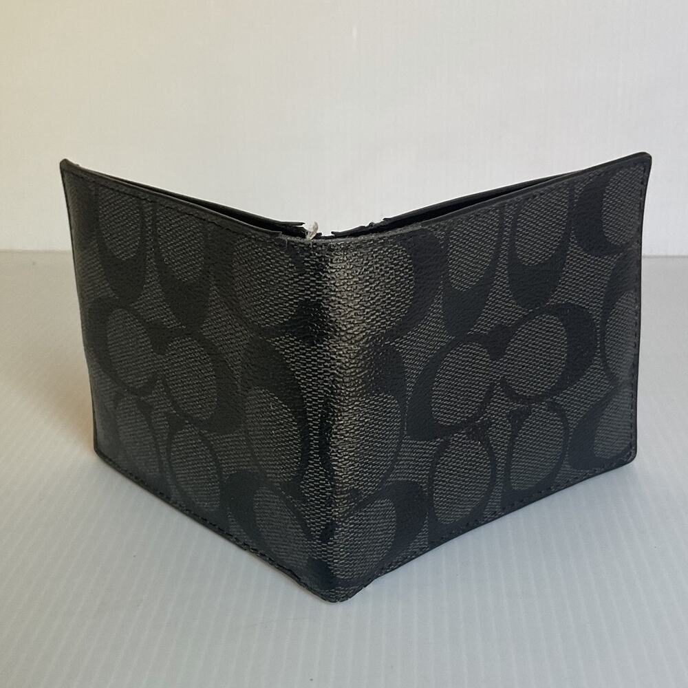 Coach Men’s Signature Bifold Wallet Black Charcoal ID Window Card Holder